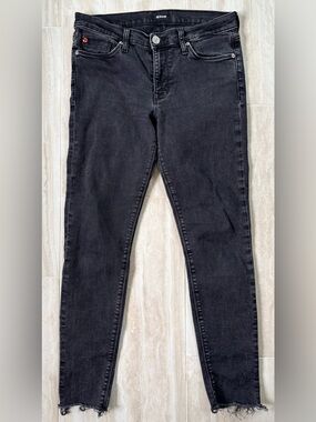 Hudson Natalie Super Skinny Black Raw Hem Cropped Jeans